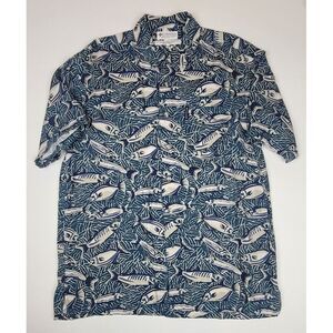 Columbia Hawaiian Button Up Shirt Mens Med. AOP Fish Print‎ Rayon Short Sleeve.
